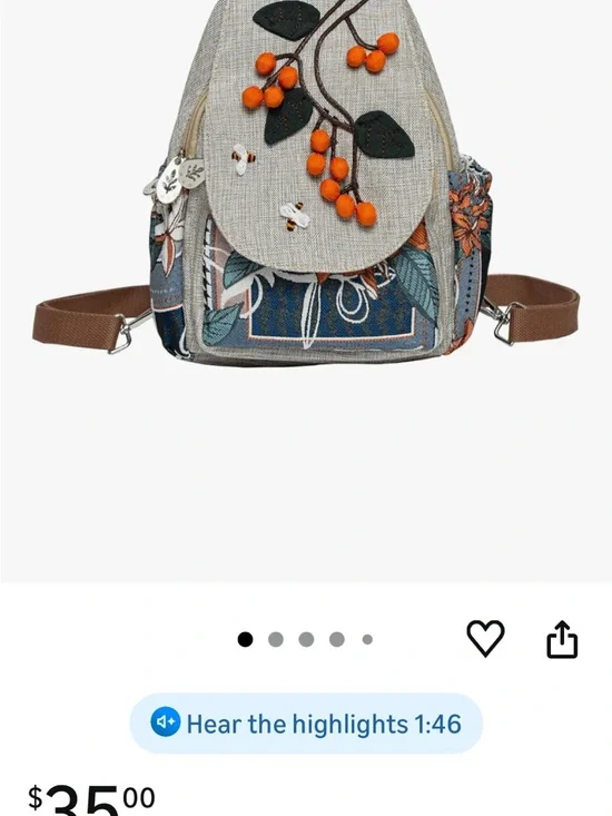 Beige Mini Backpack with Orange Berry Appliqué - Picture 4 of 7